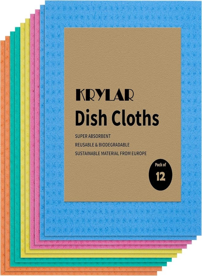 KRYLAR-12 pcs Swedish Dishcloths for Kitchen, Multi-Surface Swedish Dish Cloths, Cellulose & Cotton Swedish Dishtowels, Reusable Cleaning Sponge Cloth, Multi-Purpose Household Cleaning Rags. - Image 1